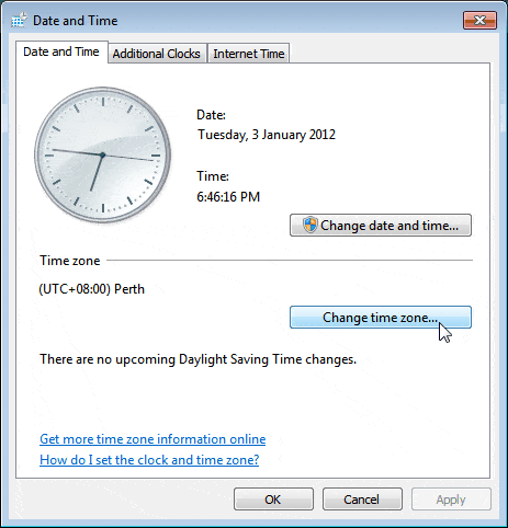 Windows Data and Time Settings - Screenshot